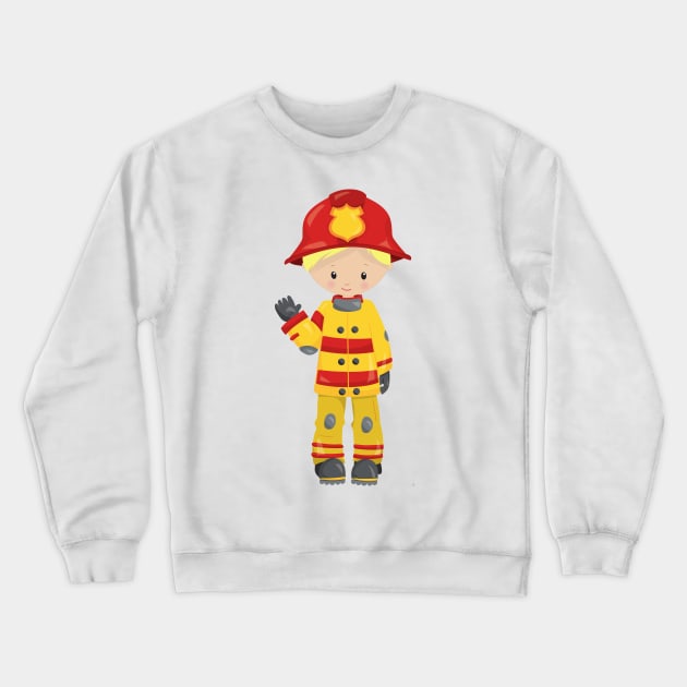 Fireman, Firefighter, Firefighting, Blond Hair Crewneck Sweatshirt by Jelena Dunčević